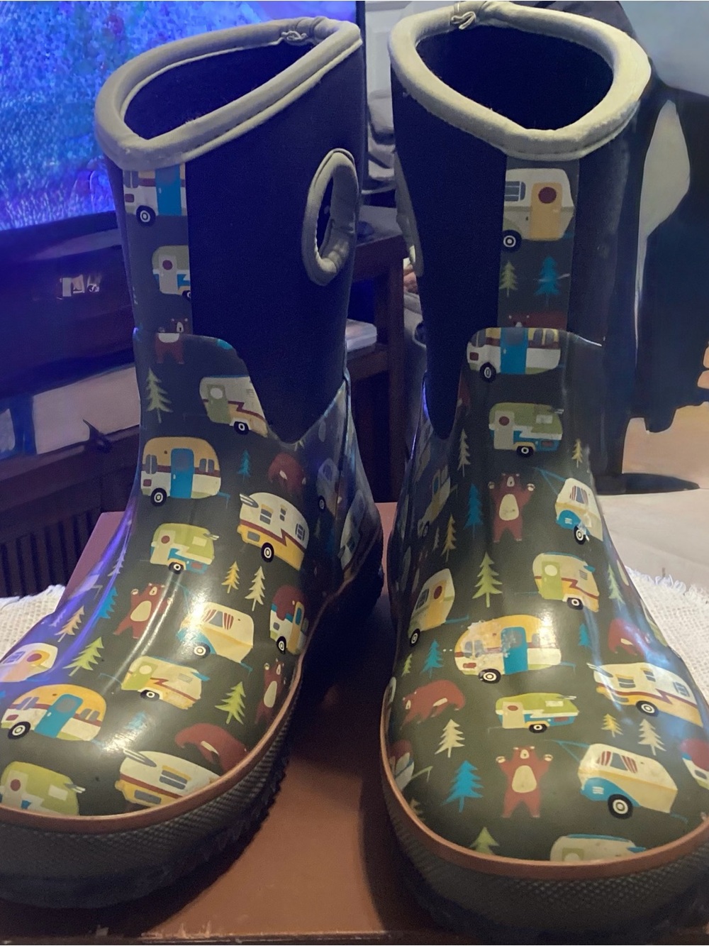 Kids Thick  Rainy Boots Camper Print Splashy Outdoors weather Nature NO INSERTS